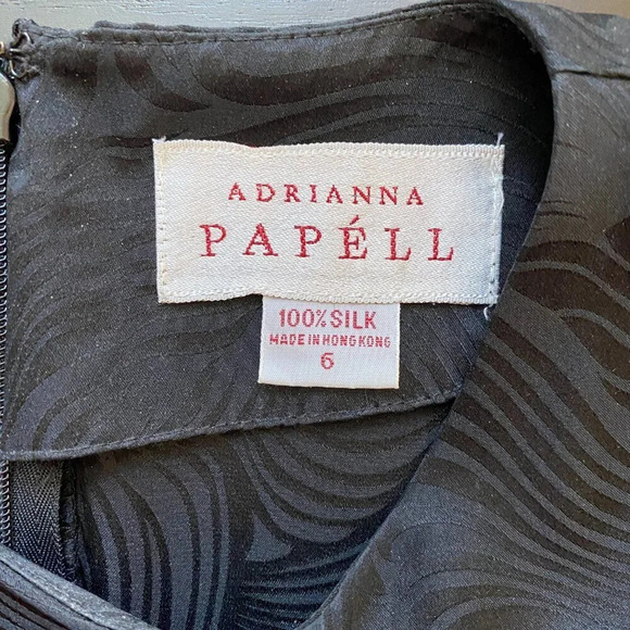 Adrianna Papell Women's Sz 6 Short Sleeve 100% Silk Patterned Sheath Dress Black - Picture 15 of 16